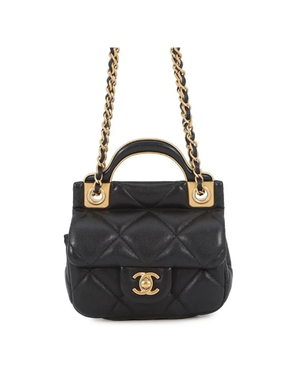 Chanel Chain Shoulder Bag Quilted CC Logo Lambskin Black